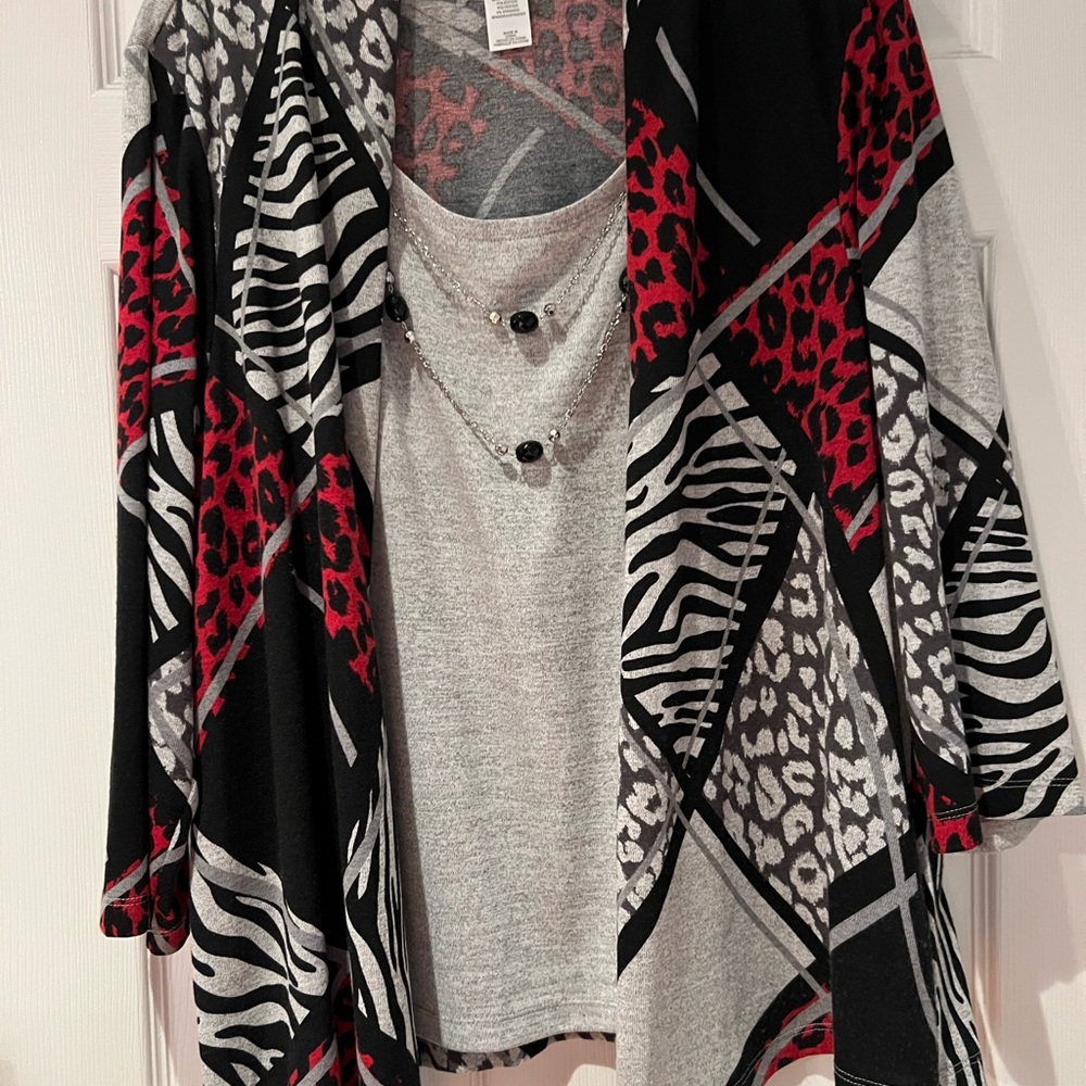 Alfred Dunner Women's Sweater - Red and Black Pattern
